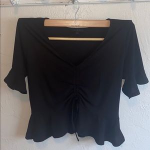 Black Cropped Shirt - Detail in Front, Flowy Arms